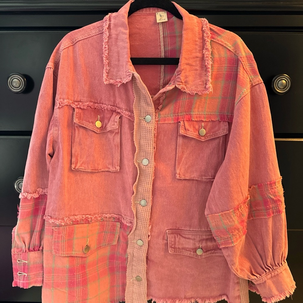Trendy Pink Frayed Jean Jacket